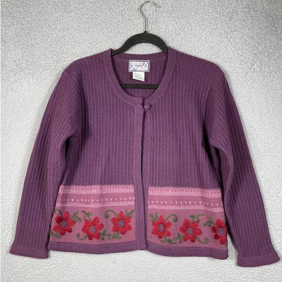 April Cornell Womens S 100% Wool Open Front Single Button Sweater 90s cottage - Picture 1 of 11